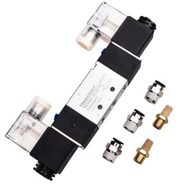 Heschen Electrical Pneumatic Solenoid Valve 4V220-08 12VDC PT1/4 5 Way 2 Position Double Coil Pilot-Operated Electric CE with Fittings and Muffler