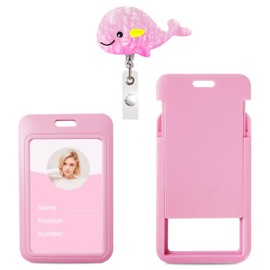 Nurse Badge Reel，Pink Funny ID Badge Holders and Retractable RN ID Badge Clip, Cute Key Card Holder Nametag Protector for Nursing Student Women Girl Kid Teacher Doctor (Vertical with Dolphin Reel)