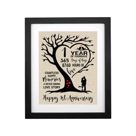 Wedding Anniversary Burlap Print, 1 Year of Marriage Gift Idea for Wife, husband, Unique Anniversary Decoration, 1st Anniversary Memorable Gift (BLACK-1Y)