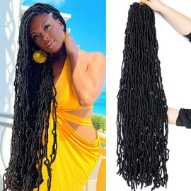 36 Inch 6Packs New Soft Locs Crochet Hair Pre Looped Super Long Faux Locs Crochet Braids Curly Wavy Goddess Locs Dreadlocs Synthetic Hair For Black Women (36 inch, 1B)