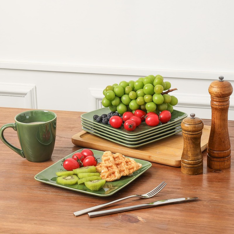 vicrays Ceramic Square Plates Set of 6 - Large Porcelain