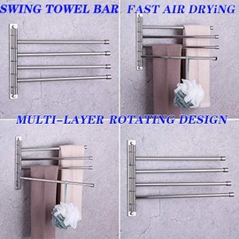 GERZWY Wall Mount Bath Towel Rack with 4 Arms Hanger Towel Holder Bathroom Swing Arm Towel Bars Organizer Polished Stainless Steel HYG04-JG