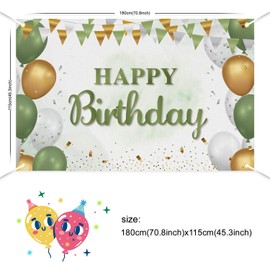 JOYKY Happy Birthday Banner, Sage Green Birthday Party Decorations for Women Girls, Birthday Supplies Backdrop Décor for Her, 5.9 X 3.8 Fts