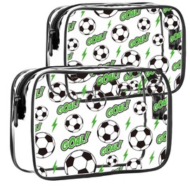 TREALDATE TSA Approved Toiletry Bag 2 Pack,Clear Travel Bags for Toiletries,Clear Makeup Bags Quart Size Traveling,Carry on Airport Airline Compliant Bag,Soccer