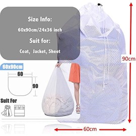 Bolsa De Lavandería De Malla Con Cierre De Cordón, Resistente Pero Ligera, Tamaño Extragrande De 24 x 36 Pulgadas, Apta Para Viajes, Campamento, Tela Sucia, 2 Unidades (Blanco)