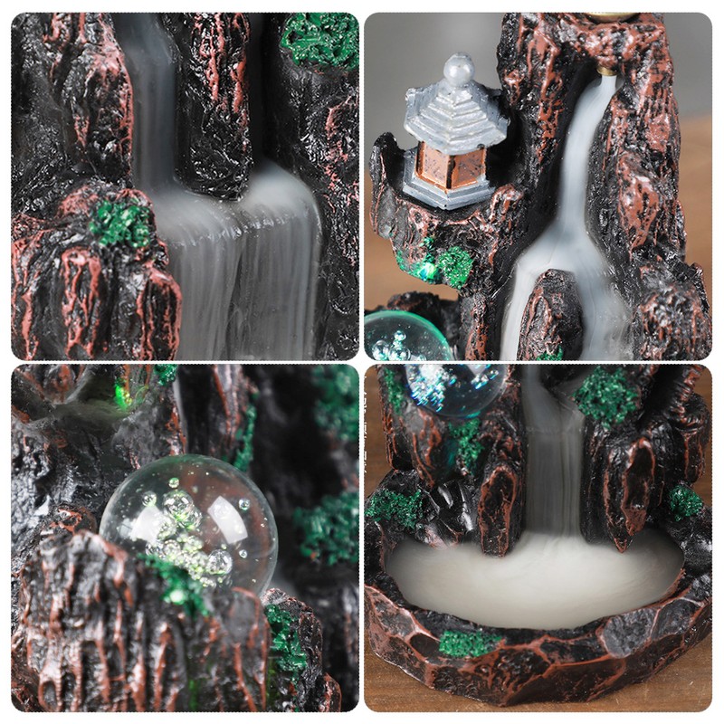 Unique Mountain Water Backflow Incense Burner Holder Home Resin Ornament