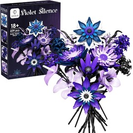 Dahlia Flower Bouquet Building Set for Adults, Treat Yourself Gifts for Women Girlfriend Wife Mom Gothic Botanical Collection - Purple Artificial Floral for Home or Office Desk Decor (609 PCS)