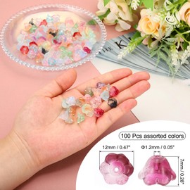 PATIKIL Glass Trumpet Flower Beads, 100 Pcs Gradient Flower Bead Charm for DIY Craft Decorations, Multicolored