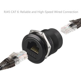 YiKaiEn RJ45 CAT6 Panel Mount Adapter Female-to-Female Ethernet Pass-Through Connector, 10 Gbps Bulkhead Interface Adapter, XLR/D-Panel Mountable with Waterproof & Dustproof Cover (5-Pack Black)