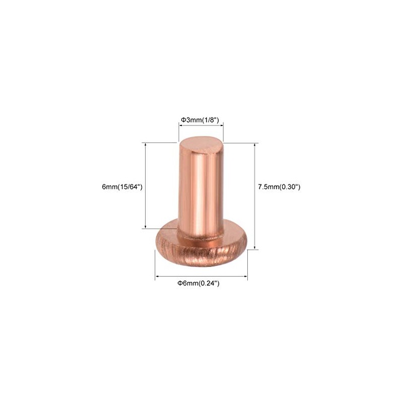 sourcing map 100pcs 1/8" x 15/64" Flat Head Copper Nails