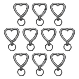 PATIKIL Heart Keychain Clip, 10 Pcs Heart Swivel Key Ring Snap Hook Clips Zinc Alloy Trigger Spring Buckle for Keychains Bags Purses Handbag Jewelry Making, Black