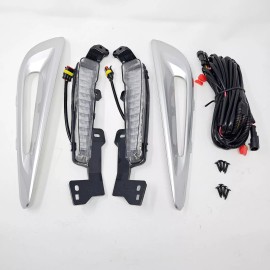 KINSTECH For 2019-2022 Prius LED Fog Light w/ Dual Color DRL Signal Silver Bezel Wires