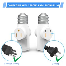3 Prong Light Socket to Plug Adapter, E26/E27 Light Bulb Outlet Adapter, Polarized Light Socket Adapter, Light Bulb to 2/3 Prong Outlet Plug Splitter Converter for Garage Porch CCTV Camera, etc - 4Pcs