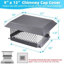 9" x 13" Chimney Caps for Outside,Chimney Cover Fireplace Chimney Flue Cover Chimney Rain Caps Roof Rain Guard Top Protector Fit Existing Flue Tiles Brick Clay,Chimney Vent Cap with Screen Hood Plate