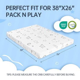 Cocellona Pack and Play Mattress, 38x26 Pack N Play Mattresses Pad with Removable Ultra-Soft Cover, Portable Soft & Firm Memory Foam Baby Playpen Mattress for Pack n Play