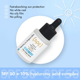 Skincyclopedia Sonnenschutz Hyaluron Serum, LSF 50 Gesichtsserum mit 10% Hyaluron-Komplex und Vitamin B5, Face Sun Protection with SPF 50, UVA und UVB, Sonnenschutz mit hohem Breitspektrumschutz, 30ml