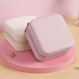Hongbaite 2 Pack (White+Pink) Small Travel Jewellery Box Mini Jewelry Case Faux Leather for Women Girls