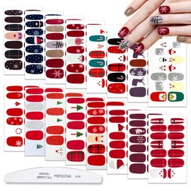 WOKOTO 16 Sheets Christmas Nail Stickers Gel Stickers for Nails Full Nail Wraps for Women Santa Claus Elk Snow Man Christmas Tree Christmas Nail Polish Stickers for Nail Art Polish Strips Nail Decals