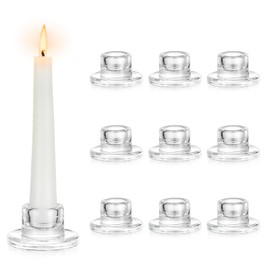 Hewory Glass Taper Candle Holders: 10 PCS Candlestick Holders Clear Short Tapered Candle Holder Set - Candle Stick Holder Decor for Table Centerpiece Wedding Party Advent Christmas Home Decorations