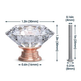 12-Pack Crystal Glass Cabinet Knobs for Home Decor, Vanity Drawers, Desks, Wardrobe Doors, Standard Screws Easy Installation for Home Refurbishment and Redecoration (Clear Crystal, 30mm, Pink Base)