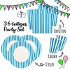 Papierdrachen Party Set with 36 Pieces - Light Blue Stripes