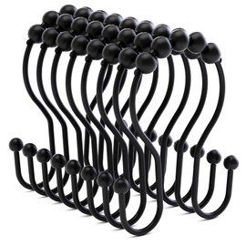 Bathway Shower Curtain Hooks Shower Curtain Rings Black Shower Curtain Hooks RustProof Smooth Metal Double Shower Curtain Hook, Shower Hooks for Shower Curtain Liner Bathroom Shower Rod Hook