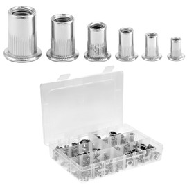 QWORK 250 Pieces 304 Stainless Steel Rivet Nuts Assortment Kit, 6 Sizes, M3 M4 M5 M6 M8 M10