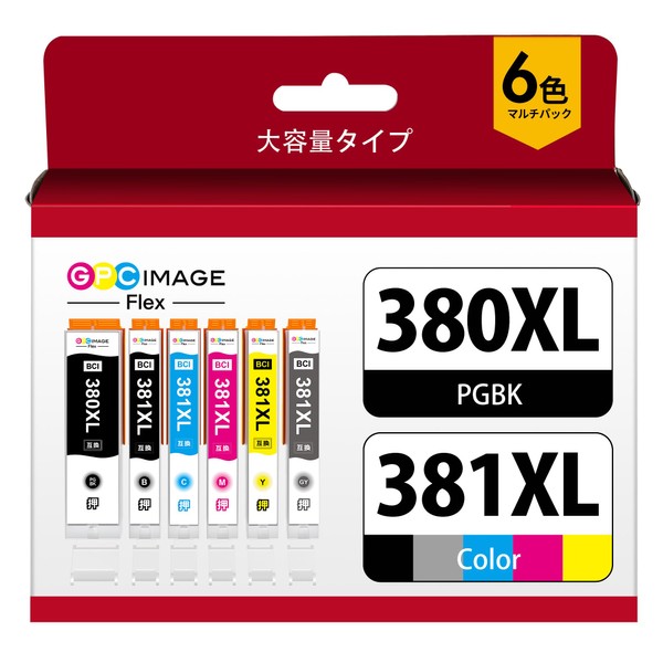 GPC Image Flex BCI-381XL BCI-380XL Canon Ink 380 381 Compatible with Genuine 6 Color Set, Large Capacity, Compatible with BCI-381, BCI-380, Canon, Compatible Ink Cartridges TS8130, TS8230, TS8330,