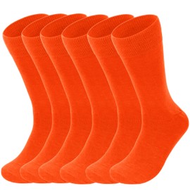 Feraricci 6 pairs of White Solid Color Polyester Socks for Men, Casual and Formal Attire Mid Rise Men’s Crew Socks - Orange 6 Pairs