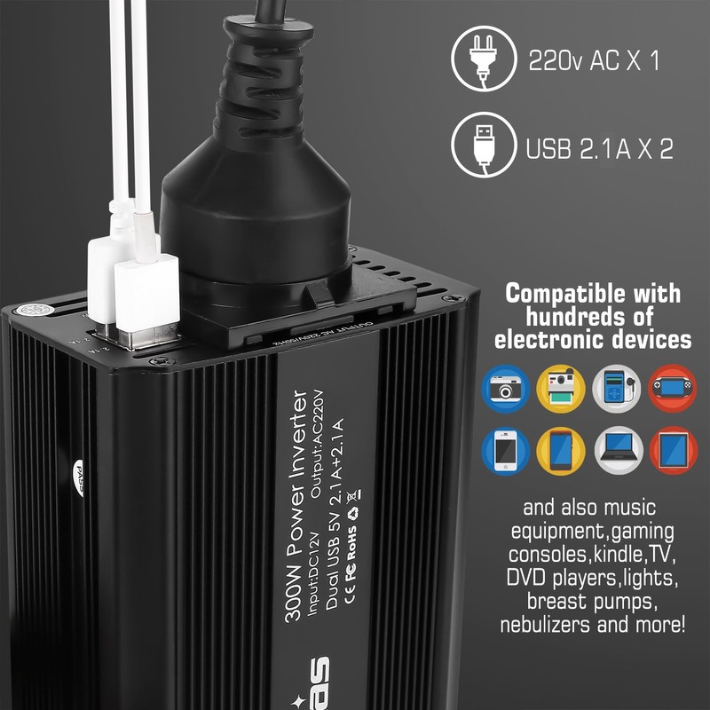 Bapdas 300W Kfz-Wechselrichter Spannungswandler DC 12 V auf AC 230