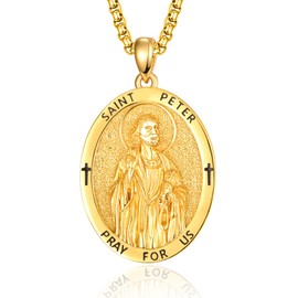 ADMETUS Gold Saint Peter Medal Sterling Silver St. Peter Medal Gold St Peter Pendant Necklace Protection Jewellery Religious Gifts for Men