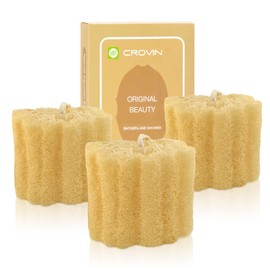 CROVIN Natural Shower Loofah Sponge Body Scrubber Pad That Leaves Your Body a Clean Scrubbed Feeling, Sweeping Dead Skin Cells Effectively as A Skin Exfoliator - 3 Count (1 Pack)