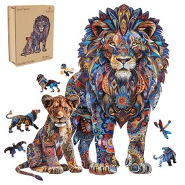 Ruikiyart Lion Wooden Puzzles for Kids,200 Pieces Lion Cub Wood Puzzles Adult, Animal Family Unique Shape Puzzle Holiday for Grandkids (11.4"x 13")