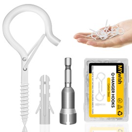 MYWISH 20-Pack Q Hanger Hooks with Safety Buckle, 2.2 Inches Windproof Q-Hanger Screw Hooks for Hanging String Lights, White Outdoor Wall Wood Ceiling Deck Mount, with 1 Wing Nut Driver