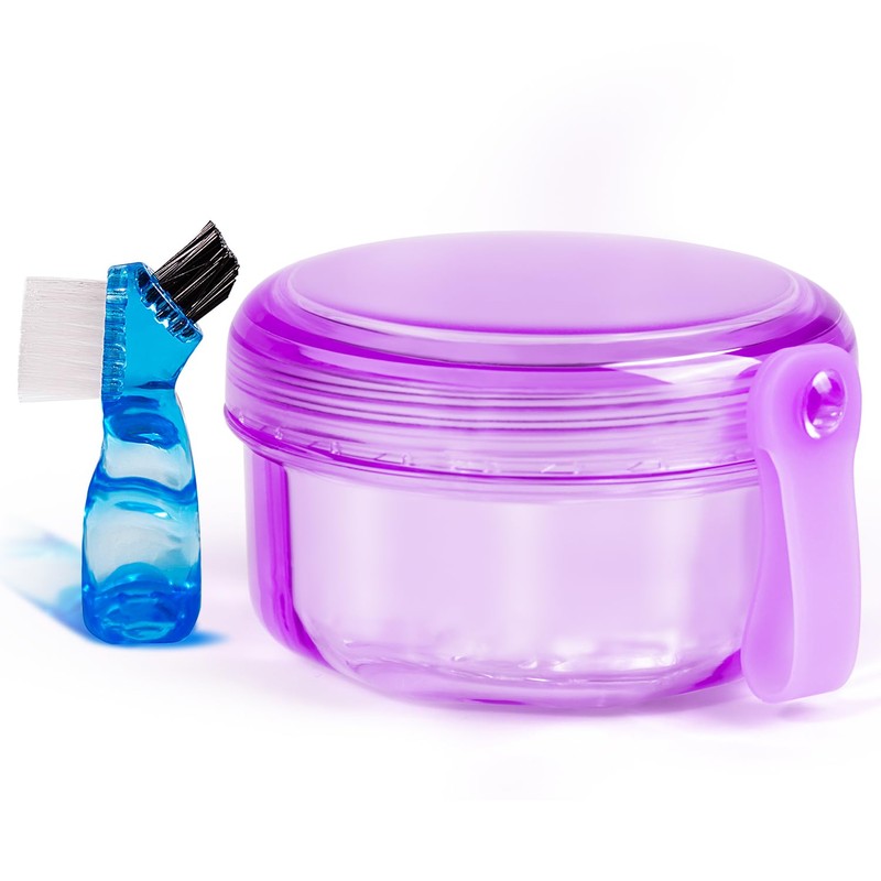 Leak Proof Purple Denture Cups for Soaking Dentures, Partial Denture
