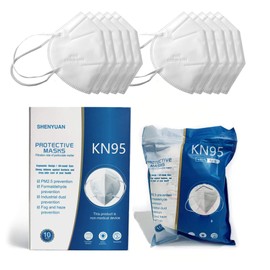 Shenyun 10 Cubrebocas KN95 de 5 Capas BFA ≥ 95% mas 1 Gel Antibacterial Jaloma de 120Ml