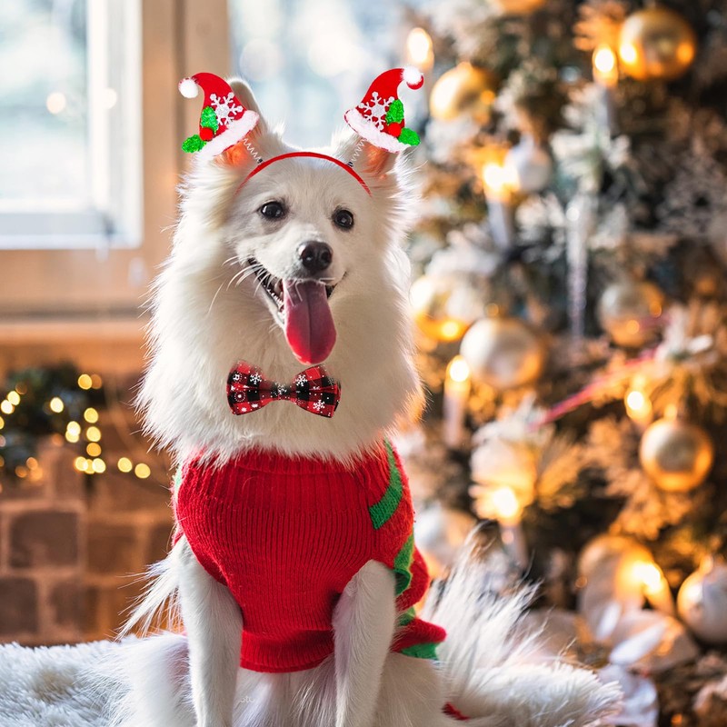 Christmas Dog Collar Set, Durable Dog Collar with Bow Cotton,