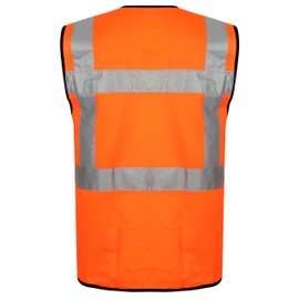 HuntaDeal Hi-Vis Vest - High Visibility Waistcoat with 2 Bands & Brace - Reflective Vest with Hook & loop Velc - Safety Workwear for All Weather Conditions– Orange