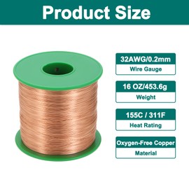 sourcing map 32 AWG Magnet Wire, 32 Gauge Enameled Copper Wires 16 oz Magnetic Coil for Transformer Motor Electric, F Grade 311 Fahrenheit (155 Celsius), Copper Color