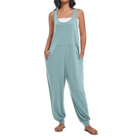 Nfsion Women's Casual Loose Sleeveless Jumpsuits Harem Long Pants Romper Overalls with Pockets 2025 Summer Trendy Outfits XX-Large Light Green