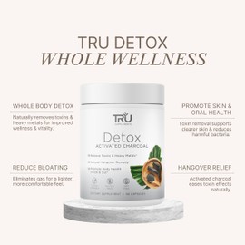 TRU Supplements Detox Cleanse Capsules with Activated Charcoal, Whole Body Cleanse for Bloating Relief & Clear Skin, Vegan-Friendly Natural Detox Support, 60 Servings