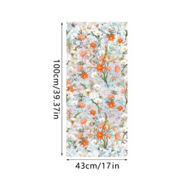 Partslety 39x17in Flowers Window Film, Privacy Static Cling Glass Decal, Non-Adhesive Colorful Sticker, Removable Door Film Window Covering for Bedroom Bathroom 43X100cm