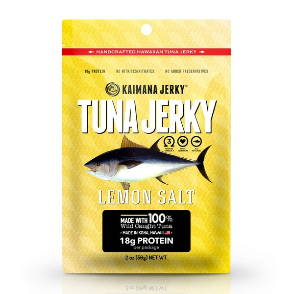 Kaimana Wild-Caught Ahi Tuna Jerky - Lemon Salt | Rich in Omega-3s & High in Protein | All-Natural & Organic Fish Jerky (2 oz)