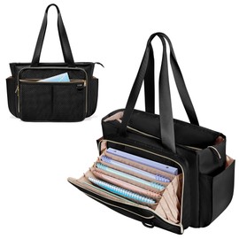 Prokva Nurse Tote Bag for Women, Nursing Clinical Bag - Accordion File Organizer, Nurse Work Bag for Home Healthcare, Black