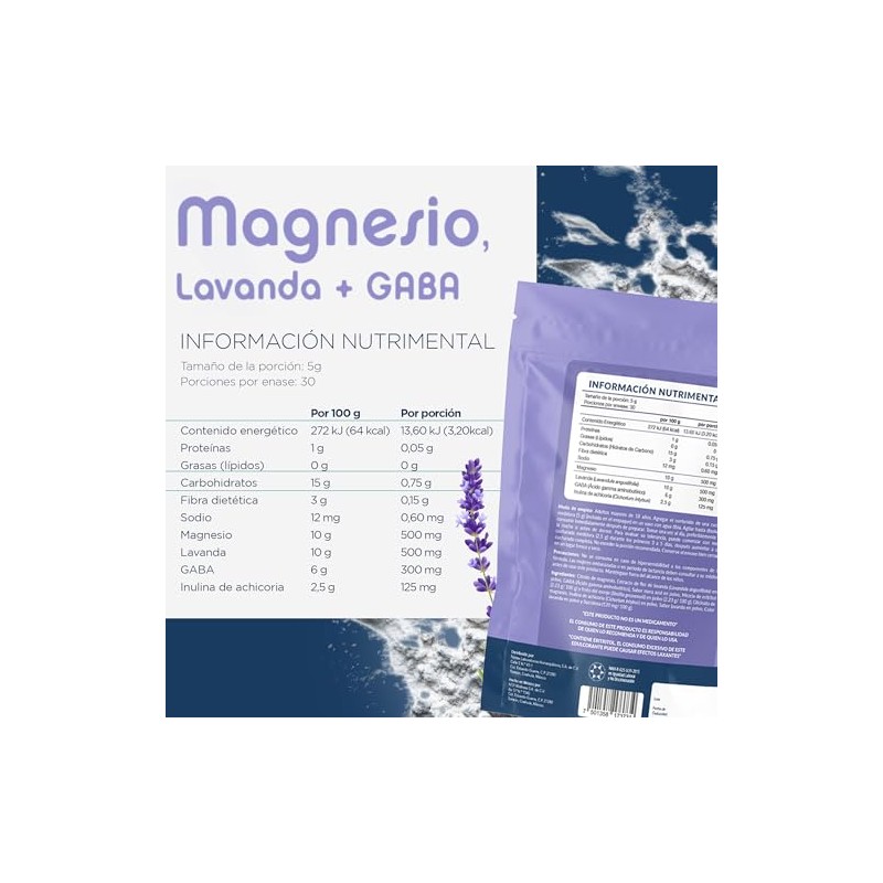 Citrato Magnesio Polvo GABA Lavanda Mora Azul Pack 2x150g