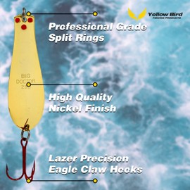 Doctor Spoons Trolling Series - Walleye, Trout, Salmon, Pike, Bass, & More - Saltwater & Freshwater - Jigging Fishing - Premium Eagle Claw Hooks - Comes in 3 Sizes & Weights - Yellow Bird 3 Pack