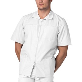Adar Uniforms, Universal Scrubs for Men - Zippered Short Sleeved Scrub Jacket - 607 - White - L