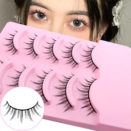 False Eyelashes, Manga Lashes, Natural Look, Artificial Eyelashes, Anime Fake Lashes, 15 mm, Short Cosplay Lashes, Faux Mink, Spiky Wispy False Eyelashes, 5 Pairs of Eyelashes (5P-002)