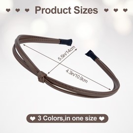 HINZIC 3 Pcs Leather Headbands for Women, Thin Knotted Headband Cute Fashion Head Bands Brown Hair Accessories for Girls Women's Hair