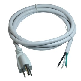16/3 AWG 3 Prong AC Replacement Power Cord, Open End 10A 5FT UL-Listed White Color